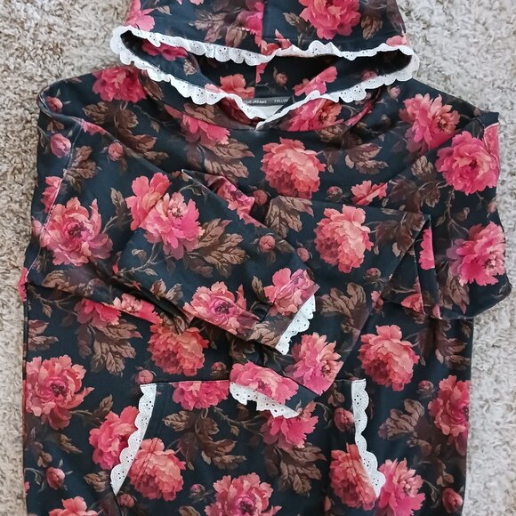 Ampersand Avenue NWT Womens University Hoodie Kiss Goodnight Floral Lace Size XL - Picture 1 of 10